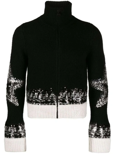 Zadig & Voltaire Christa Intarsia-knit Sequinned Knitwear Cardigan In Black