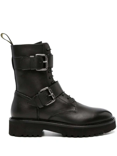 Doucal's Buckled Lace-up Leather Boots In Black