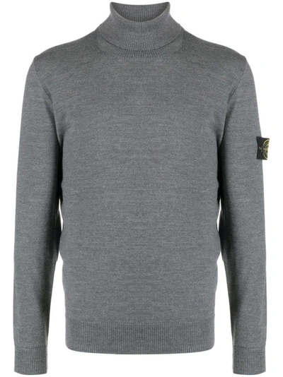 Stone Island Compass-patch Grey Wool Knitwear Jumper