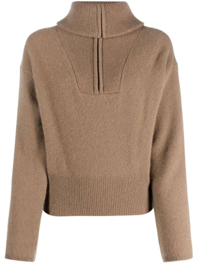 Joseph Half-zip Cashmere-blend Sweater In Brown