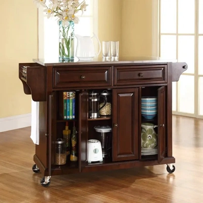 Crosley Furniture Full Size Kitchen Cart With Stainless Steel Top In Brown