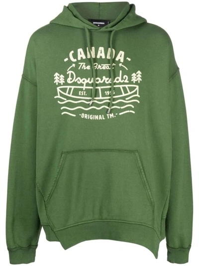 Dsquared2 Graphic-print Cotton Hoodie In Green