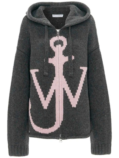 Jw Anderson Intarsia-knit Logo Hoodie In Grey