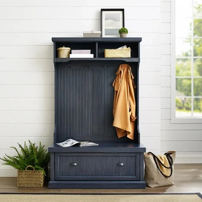 Crosley Furniture Seaside Hall Tree, Distressed Navy In Blue