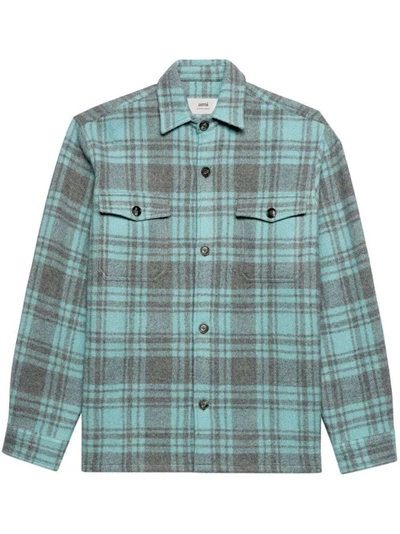 Ami Alexandre Mattiussi Plaid Wool Shirt Jacket In Grey