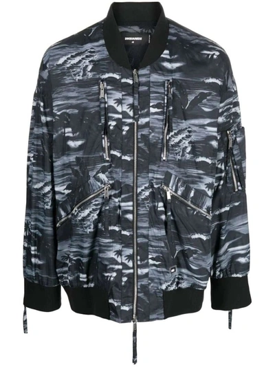 Dsquared2 Graphic-print Bomber Jacket In Black
