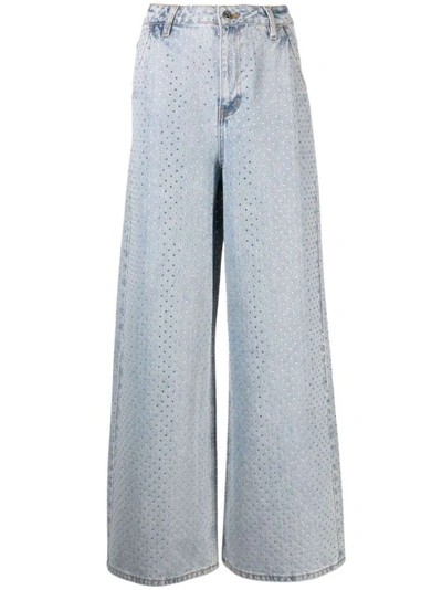 Self-portrait Rhinestone High-rise Wide-leg Denim Jeans In Grey