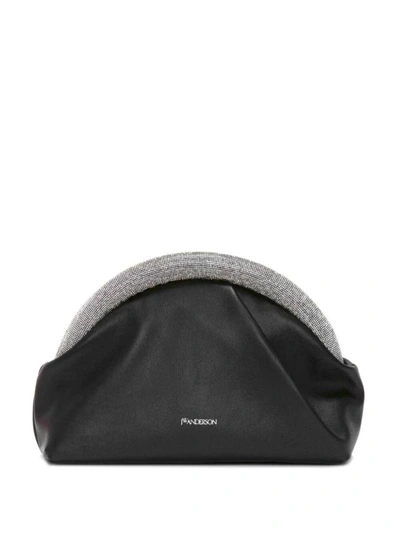 Jw Anderson Bumper Crystal Leather Clutch Bag In Black