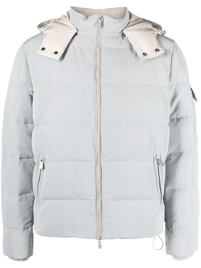 Eleventy Hooded Zip-up Grey Padded Jacket In White