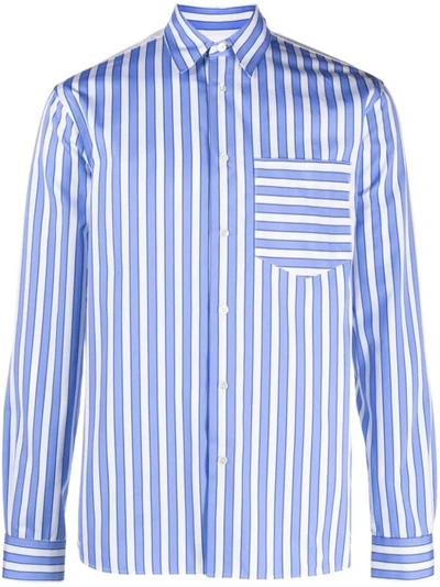 Jw Anderson Striped Panelled Cotton Shirt In Blue