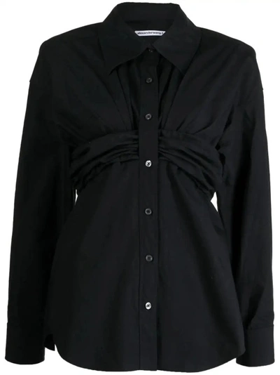 Alexander Wang Ruched-detail Cotton Shirt In Black
