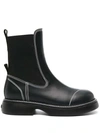 GANNI TOPSTITCHED LEATHER CHELSEA BOOTS