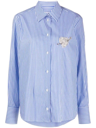 Msgm Embellished-heart Cotton Shirt In Blue