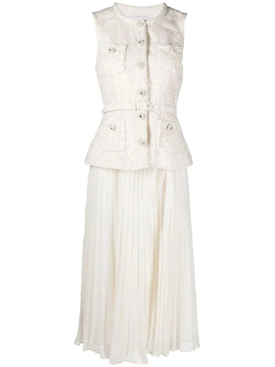 cream boucle tailored midi dress Cream Boucle Tailored Midi Dress  self-portrait-US