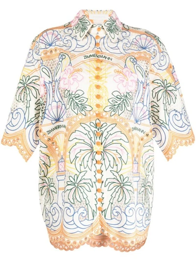 Zimmermann Graphic-print Cut-out Top In White