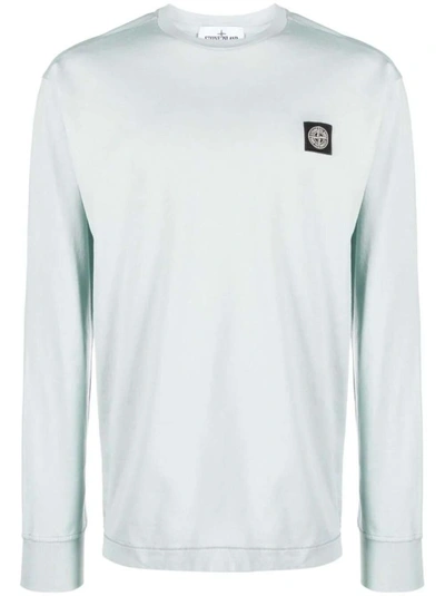 Stone Island Compass-motif Light Blue Long-sleeved T-shirt In White