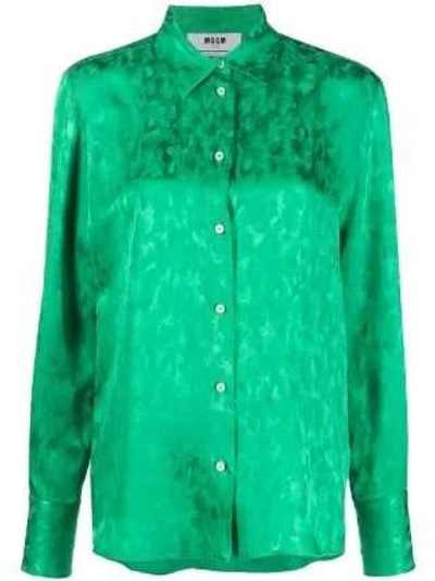 Msgm Abstract-print Blouse In Green