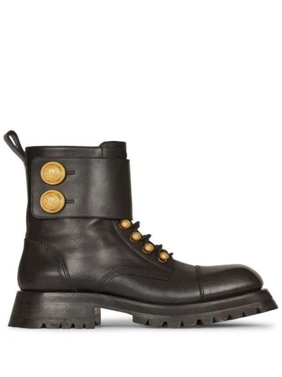 Balmain Ranger Embellished Leather Ankle Boots In Black