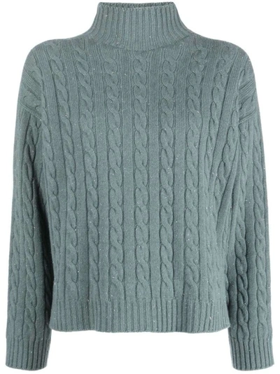 Peserico Cable-knit Turtleneck Tricot Sweater In Green