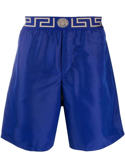 Versace Logoed Swim Shorts In Blue
