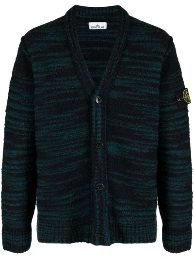 Stone Island Compass-badge Wool-blend Cardigan In Black