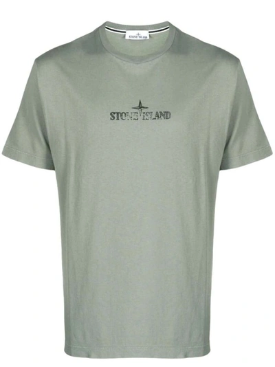 Stone Island Sage Green Logo-print Cotton T-shirt In Grey