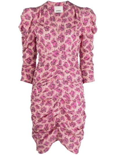 Isabel Marant Celina Print Silk Mini Dress In Pink