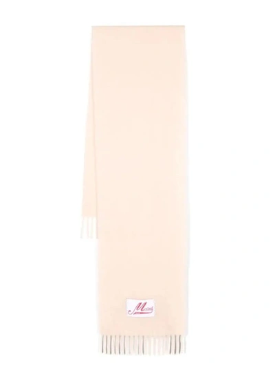 Marni Logo-patch Fringed Scarf In Neutrals
