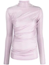 Msgm Glittery Gathered High-neck T-shirt In Purple