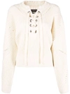 Isabel Marant Laley Lace-up Ribbed Cotton-blend Sweater In Neutrals