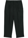 AMI ALEXANDRE MATTIUSSI BOX-PLEATED BLACK CROPPED TROUSERS