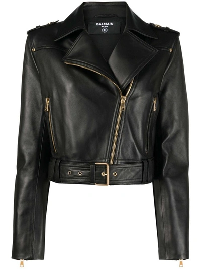 BALMAIN LEATHER JACKET WITH GOLD ZIP