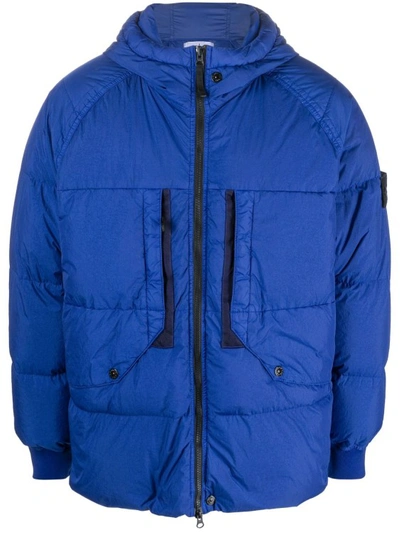 Stone Island Compass-motif Duck-down Hooded Jacket In Blue