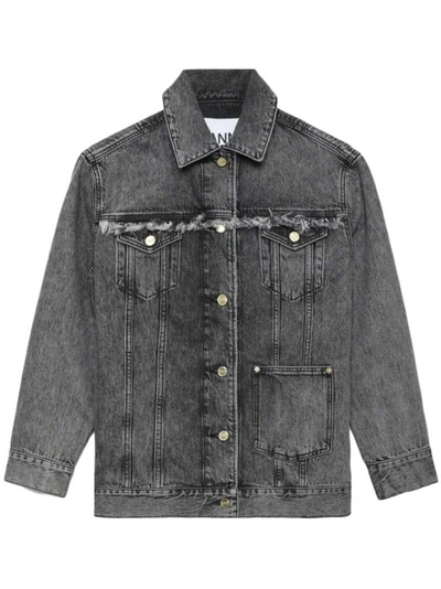 GANNI FRAYED-DETAIL WASHED JACKET