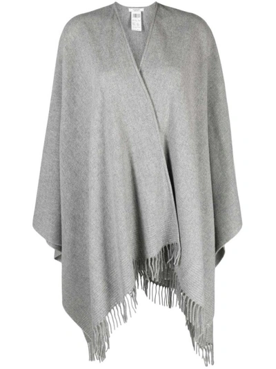 Peserico Asyemmtric-hem Virgin-wool Knitwear Cape In Grey