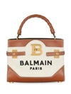 Balmain B-buzz 22 Canvas Top Handle Bag With Leather Insert In Neutrals