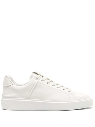 Balmain B-court Tonal Leather Sneakers In White