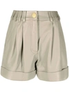 Balmain High Waist Leather Shorts In Neutrals