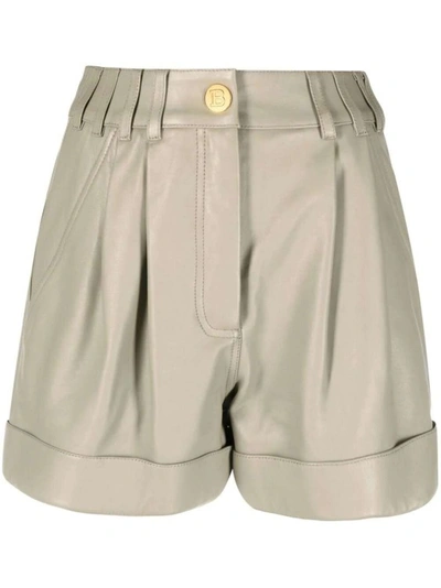 Balmain High-waisted Lambskin Shorts In Neutrals