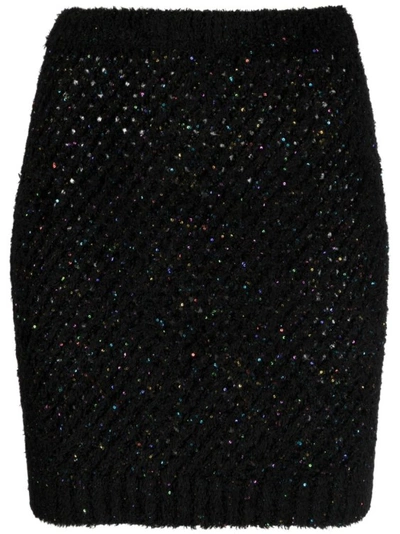 Balmain Sequin Embellished Pencil Skirt In Black