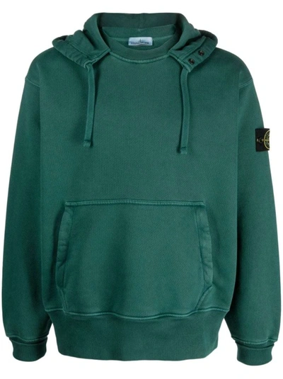 Stone Island Compass-patch Cotton Hoodie In Green