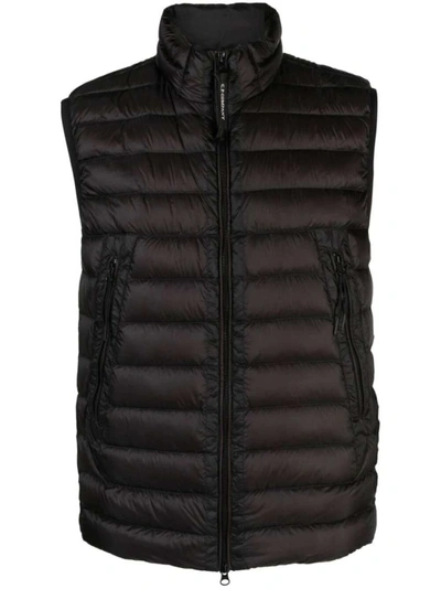 C.p. Company Hooded Feather Down Gilet In Black