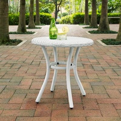 Crosley Furniture Palm Harbor Outdoor Wicker Round Side Table In White