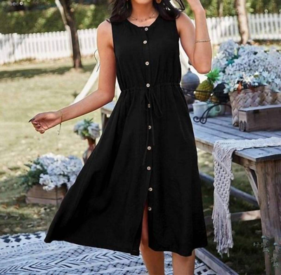 Anna-kaci Button Down Adjustable Dress In Black