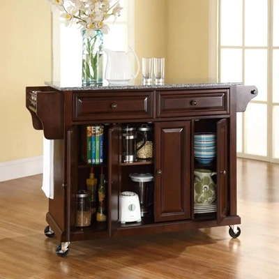 CROSLEY FURNITURE FULL SIZE GRANITE TOP KITCHEN CART IN MAHOGANY