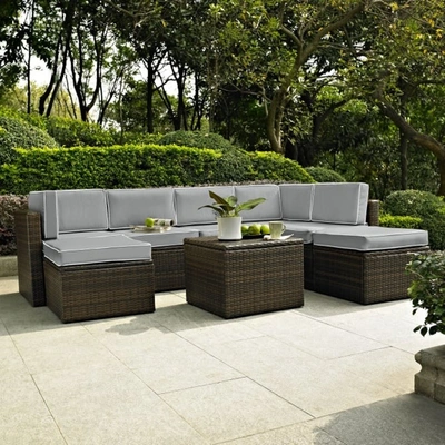 Crosley Furniture Palm Harbor 8-piece Outdoor Wicker Sectional Set In Gray