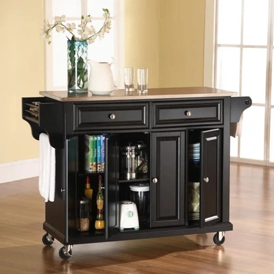 Crosley Furniture Full Size Kitchen Cart With Stainless Steel Top In Black
