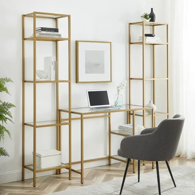 Crosley Furniture Aimee 3pc Desk And Etagere Set In Gold
