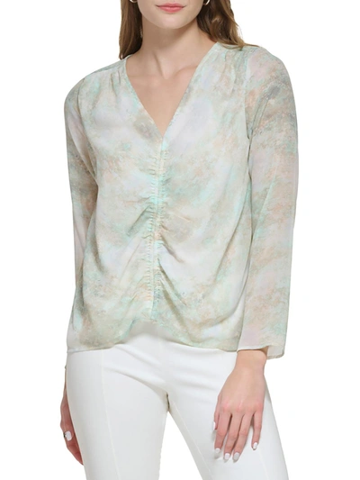 Calvin Klein Womens Ruched V-neck Blouse In Multi