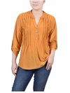 Ny Collection Women's 3/4 Roll Tab Pullover Top In Grey